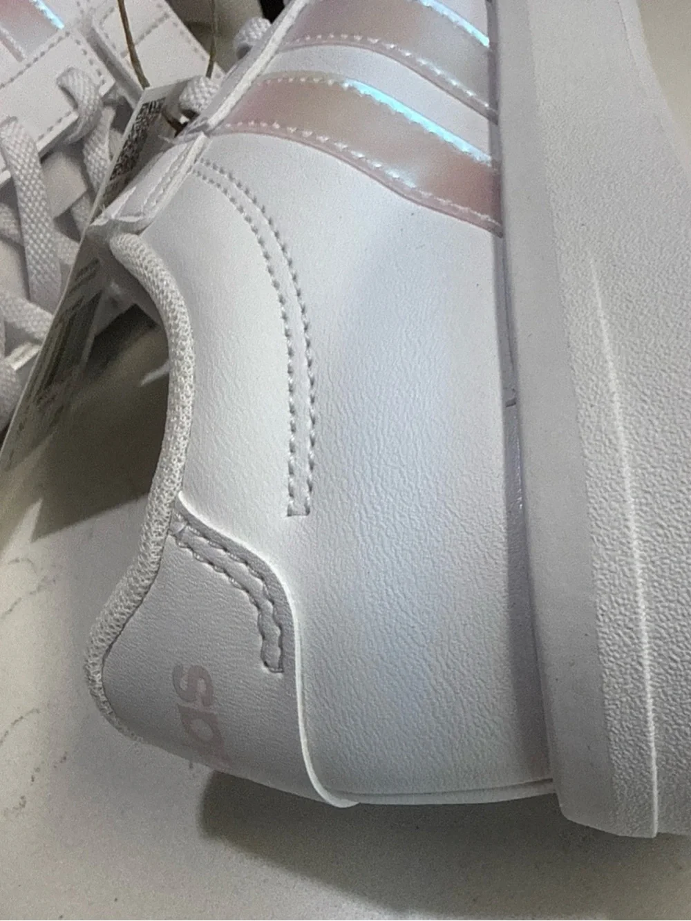 adidas Kids White Sneakers with Iridescent Three Stripes